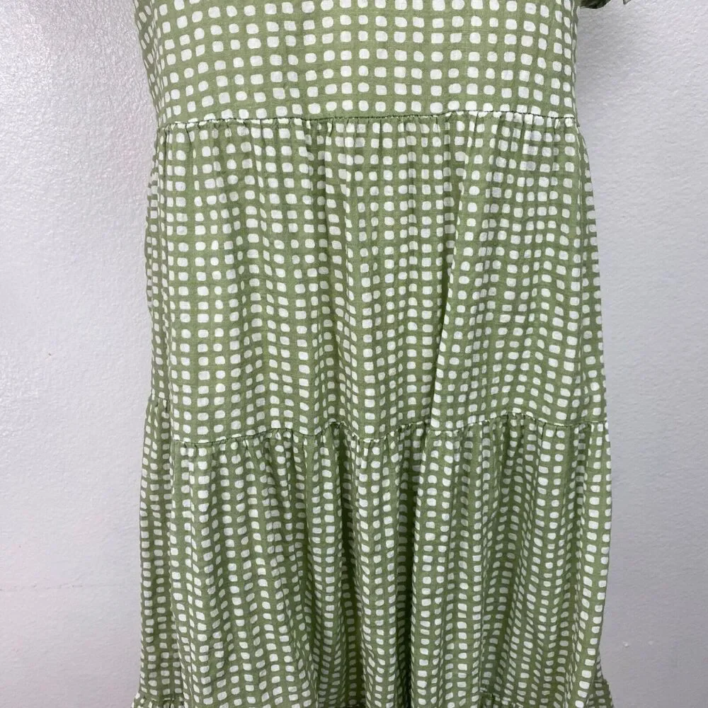 Indigo Soul Woman Green Gingham Dress Small Cotten Rayon Baby Doll Layers Summer